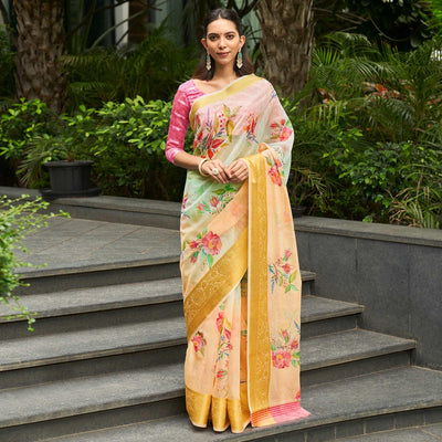 green-yellow-casual-wear-digital-printed-soft-organza-saree-124168