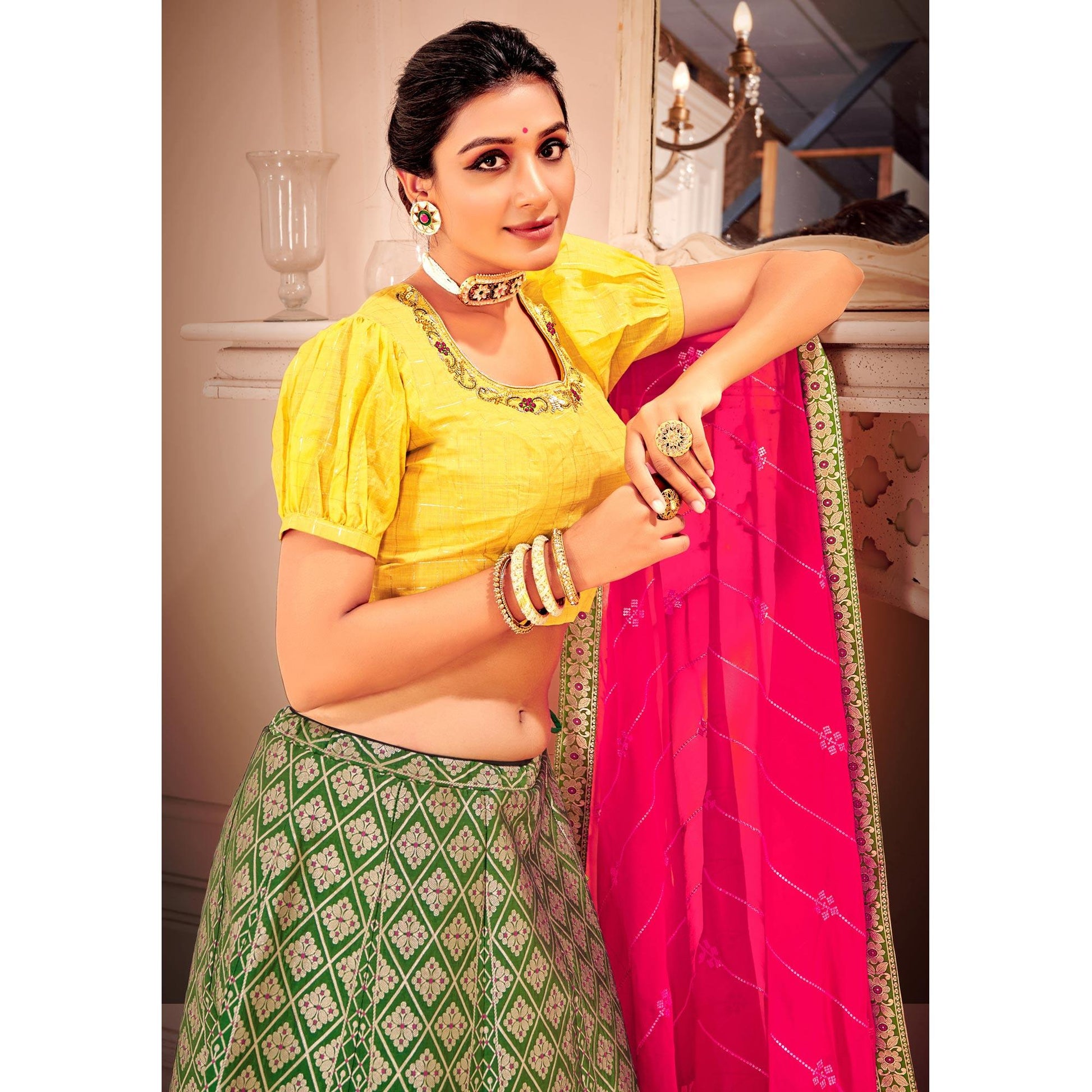 green-yellow-partywear-floral-embroidery-with-woven-silk-lehenga-choli-123739