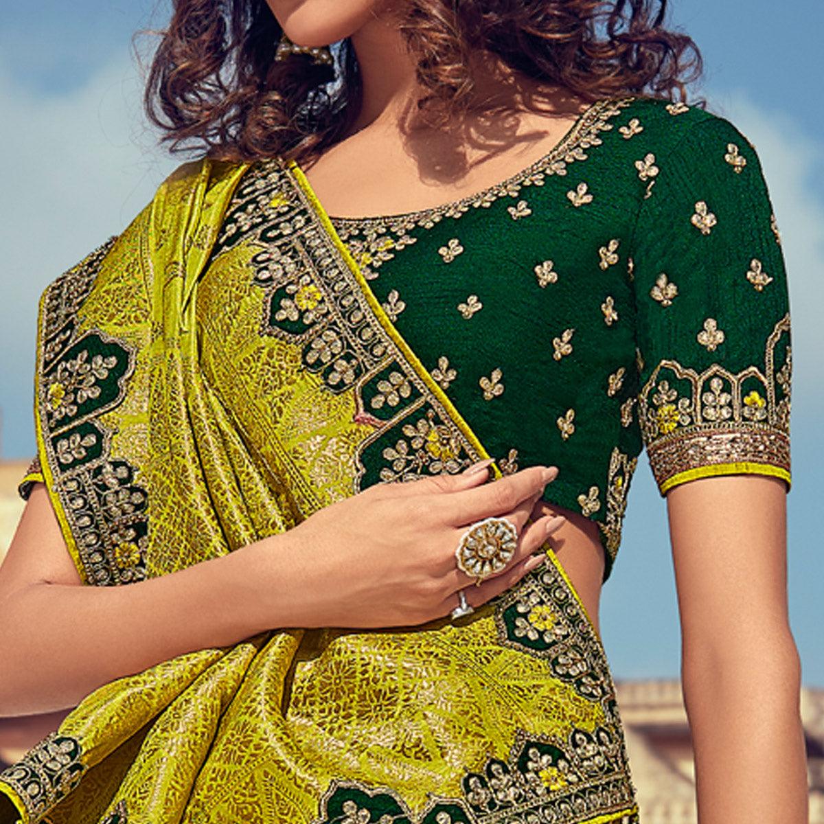 green-yellow-wedding-wear-woven-embroidered-silk-lehenga-choli-126745