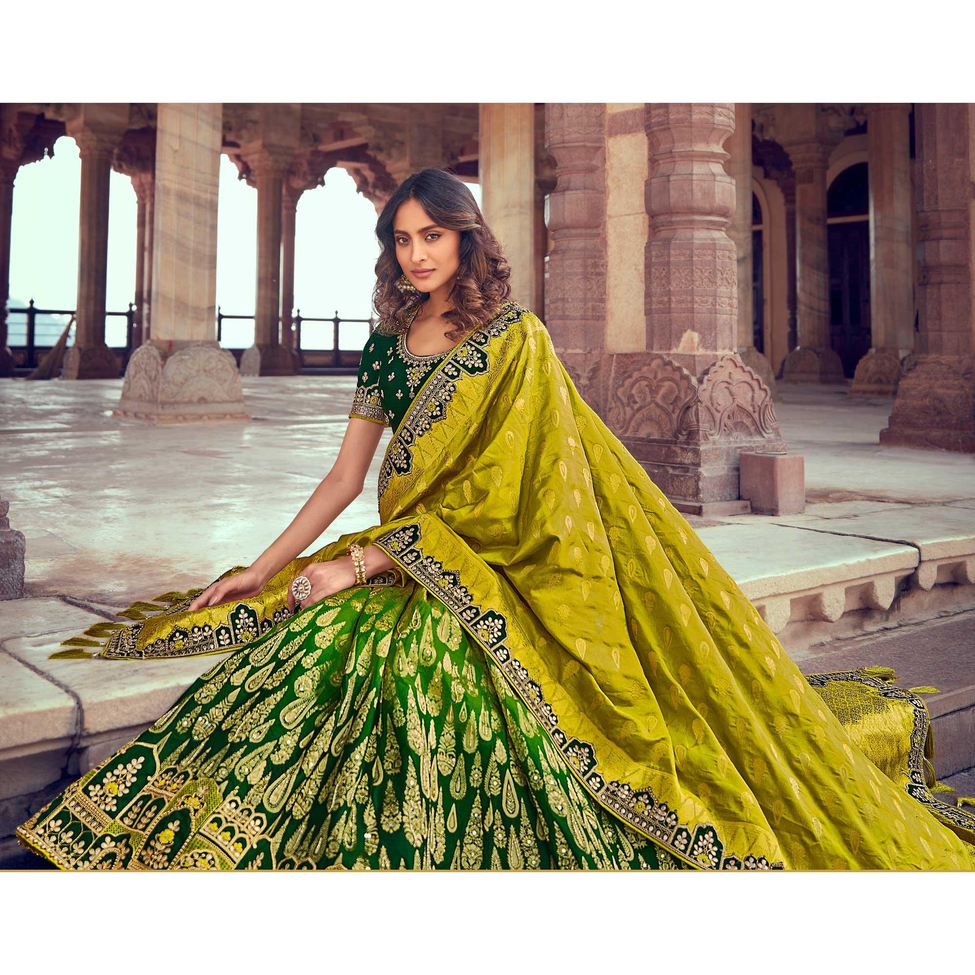 green-yellow-wedding-wear-woven-embroidered-silk-lehenga-choli-126745