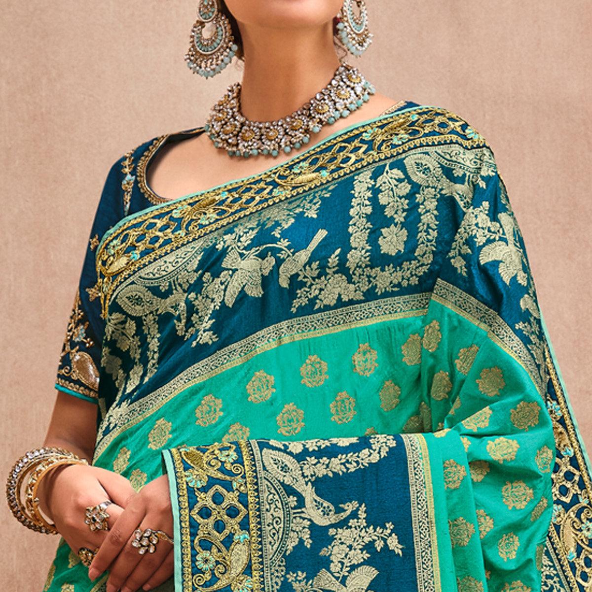 green-aqua-blue-festive-wear-woven-with-zari-diamond-work-banarasi-silk-saree-114695