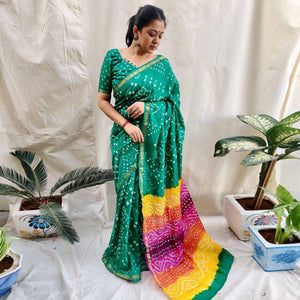green-bandhani-printed-art-silk-saree