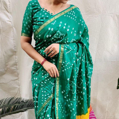 green-bandhani-printed-art-silk-saree