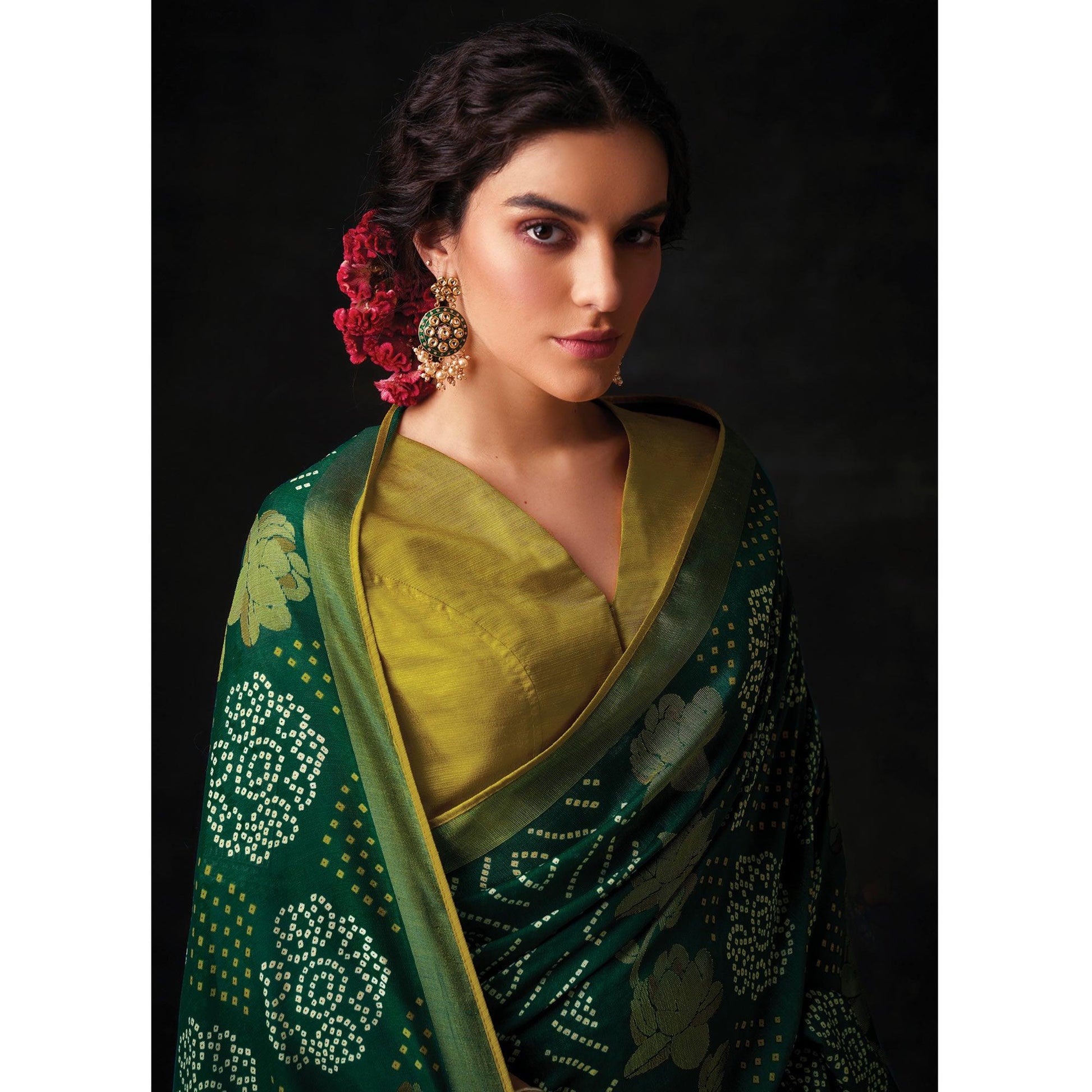 green-bandhani-printed-brasso-saree