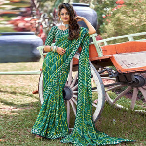 green-bandhani-printed-checks-weaving-chiffon-saree-143492