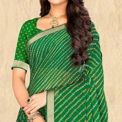 green-bandhani-printed-chiffon-saree