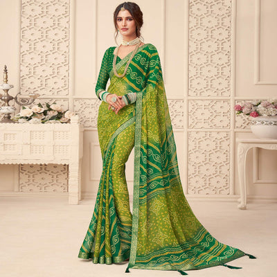 green-casual-wear-bandhani-printed-chiffon-saree-with-tassels-142072