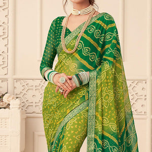 green-casual-wear-bandhani-printed-chiffon-saree-with-tassels-142072