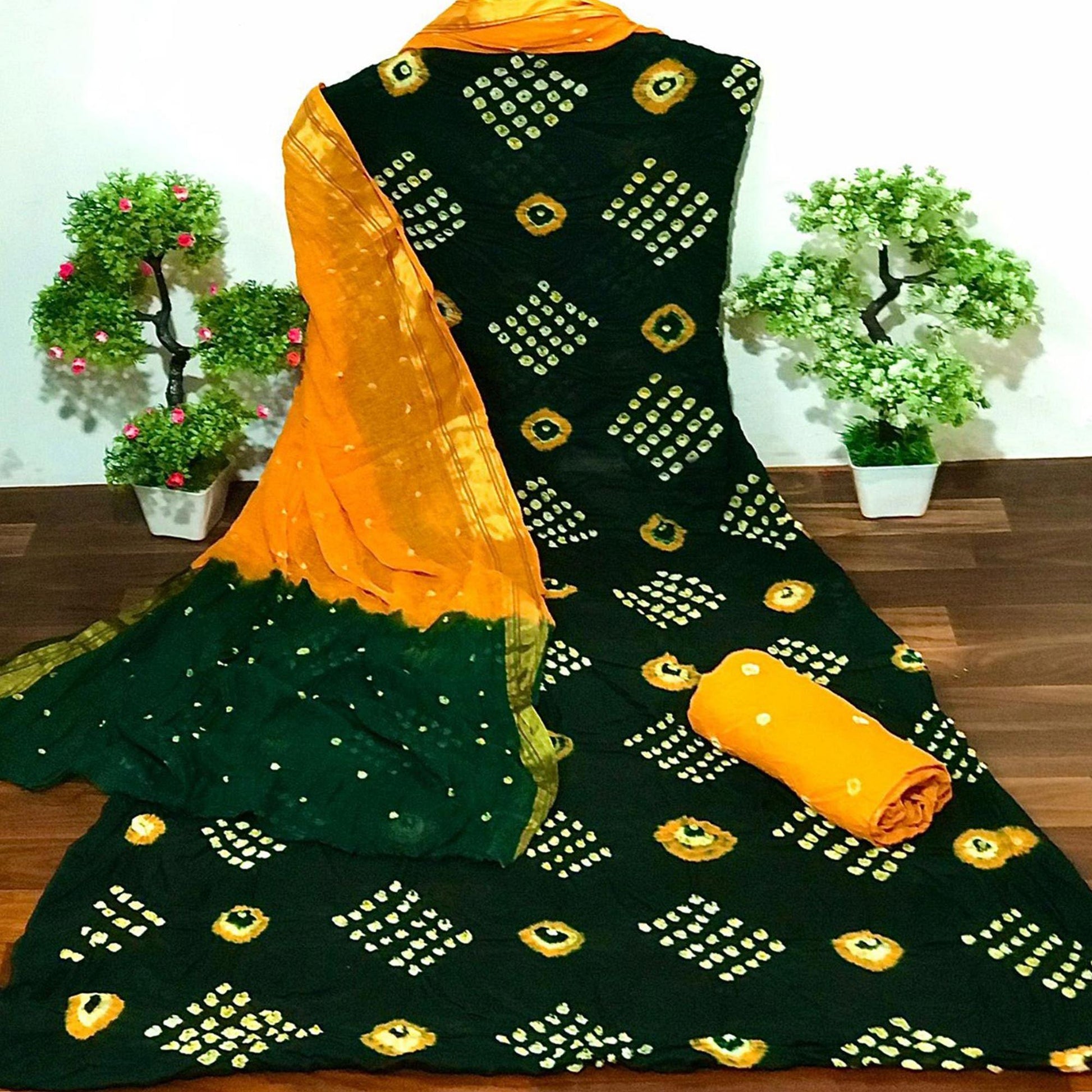 green-bandhani-printed-cotton-dress-material-142957