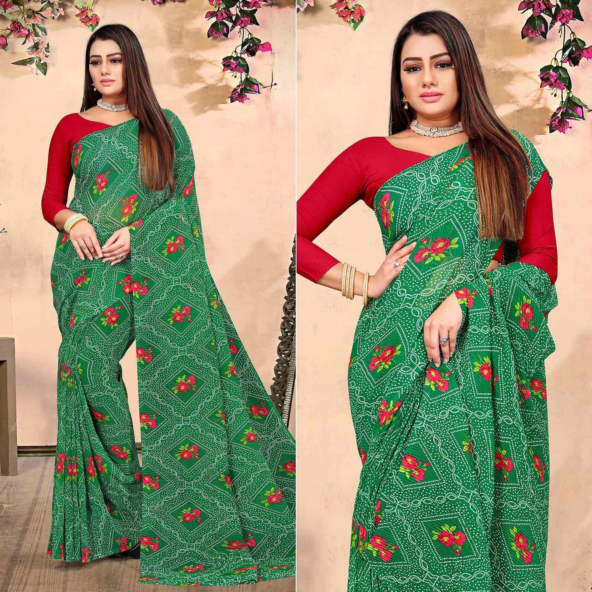 green-bandhani-printed-georgette-saree-143366
