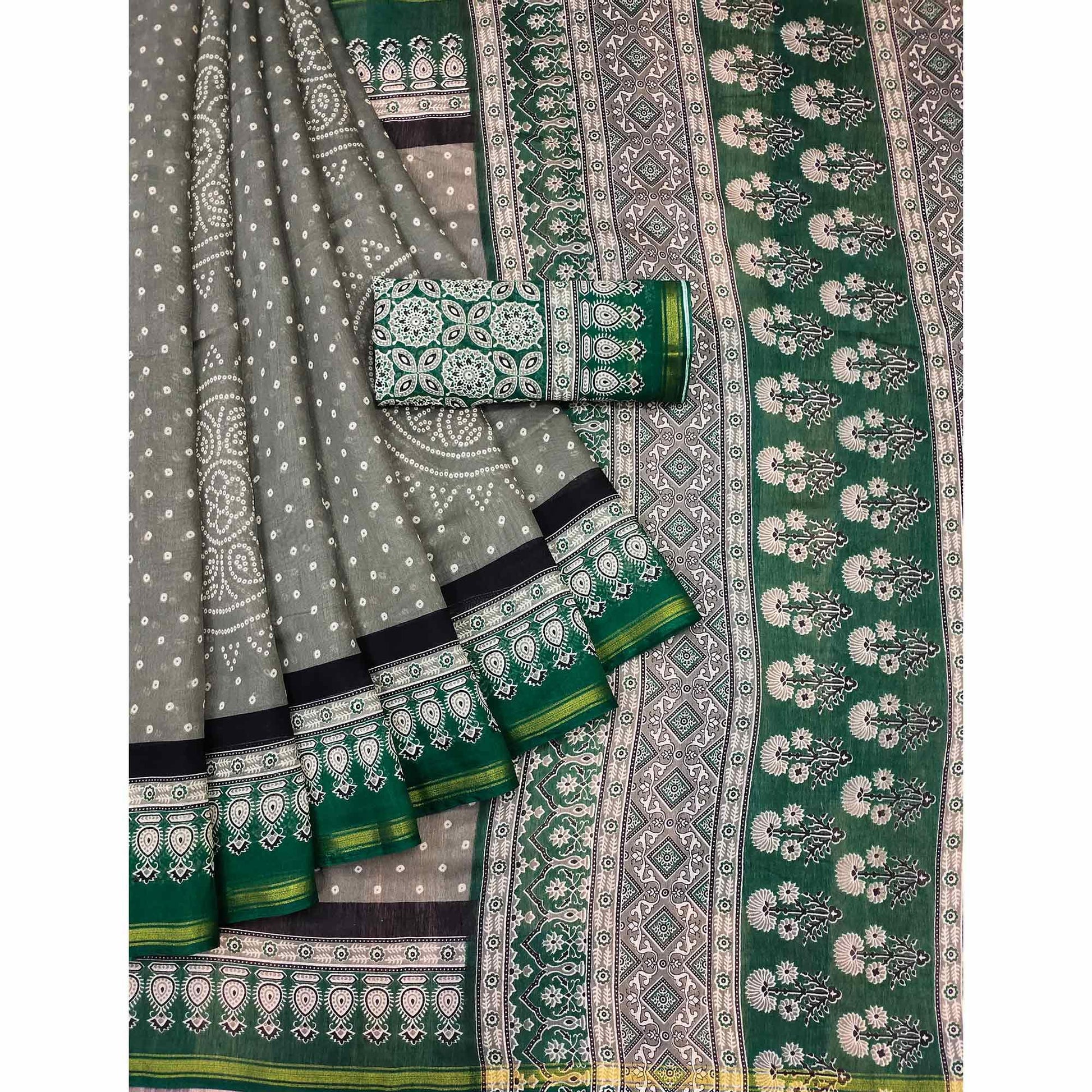 green-bandhani-printed-poly-cotton-saree