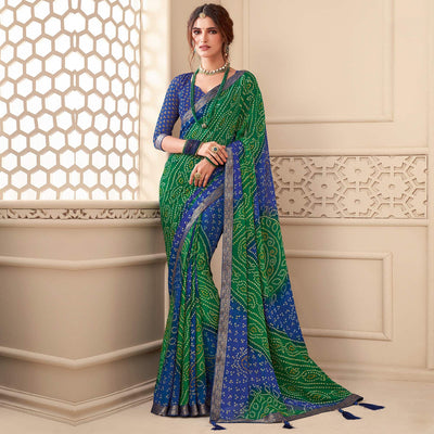green-blue-casual-wear-bandhani-printed-chiffon-saree-with-tassels-142067