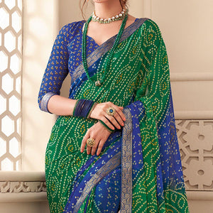 green-blue-casual-wear-bandhani-printed-chiffon-saree-with-tassels-142067