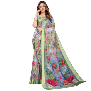 green-blue-casual-wear-floral-digital-printed-linen-slub-saree-117888