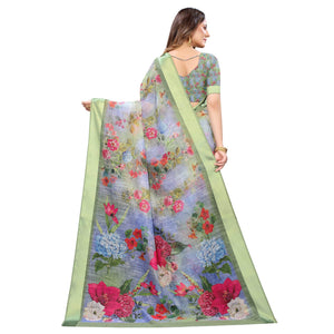 green-blue-casual-wear-floral-digital-printed-linen-slub-saree-117888