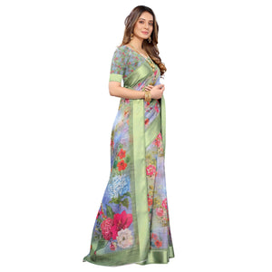 green-blue-casual-wear-floral-digital-printed-linen-slub-saree-117888