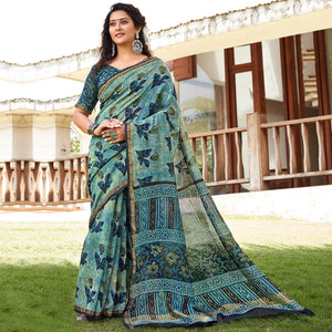 green-blue-casual-wear-printed-cotton-saree-120641
