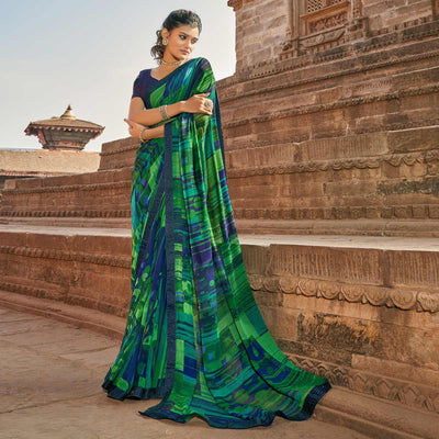 green-blue-casual-wear-printed-georgette-saree-with-fancy-lace-127357