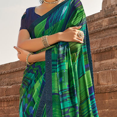 green-blue-casual-wear-printed-georgette-saree-with-fancy-lace-127357