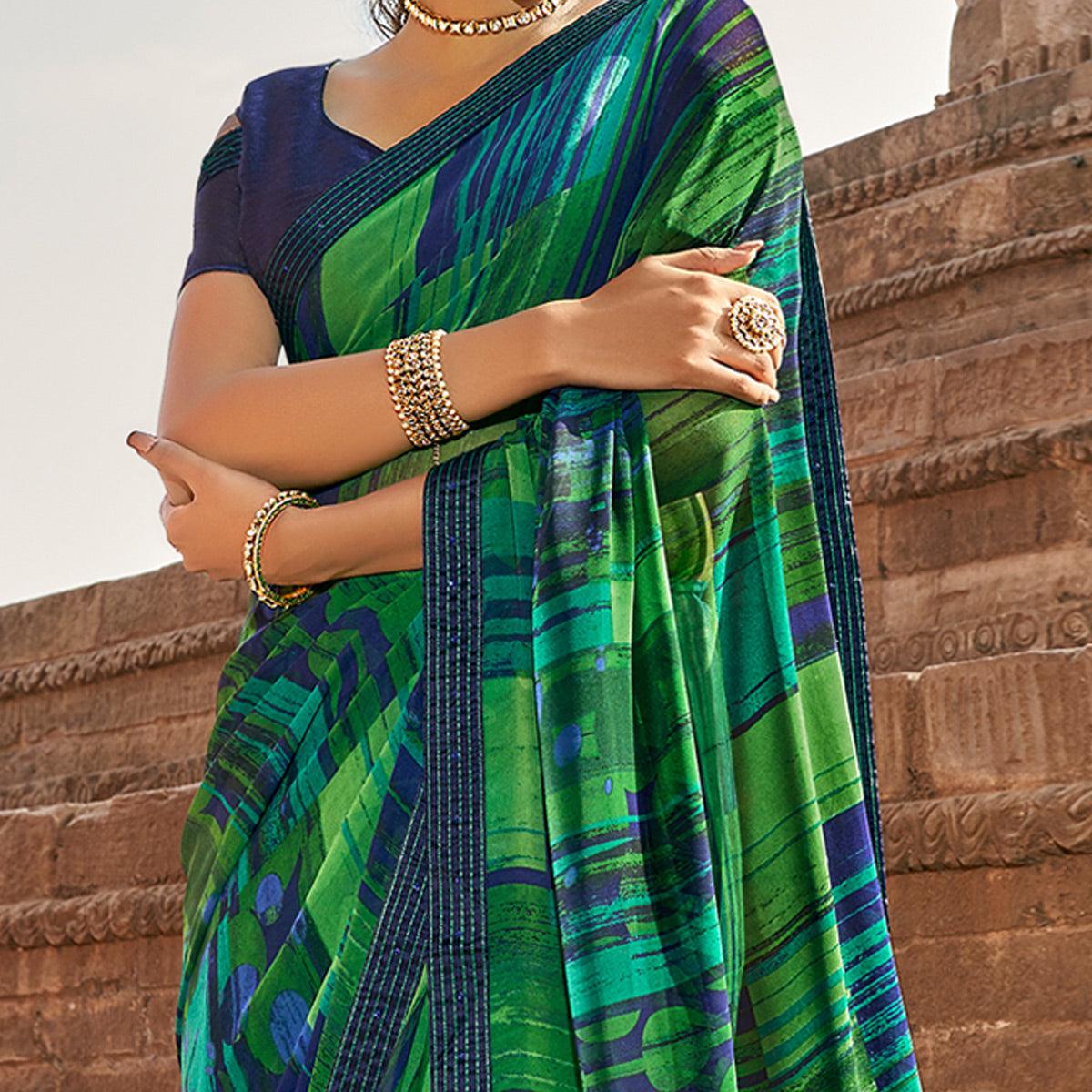 green-blue-casual-wear-printed-georgette-saree-with-fancy-lace-127357