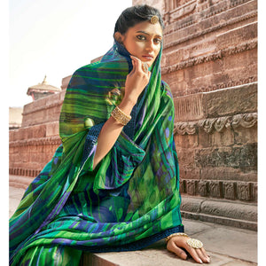 green-blue-casual-wear-printed-georgette-saree-with-fancy-lace-127357