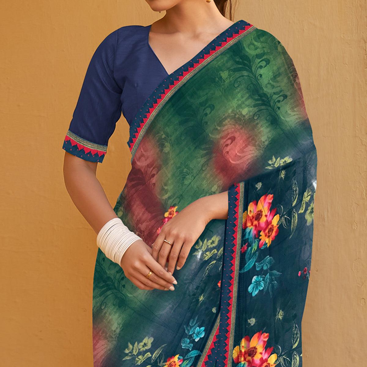 green-blue-printed-georgette-saree