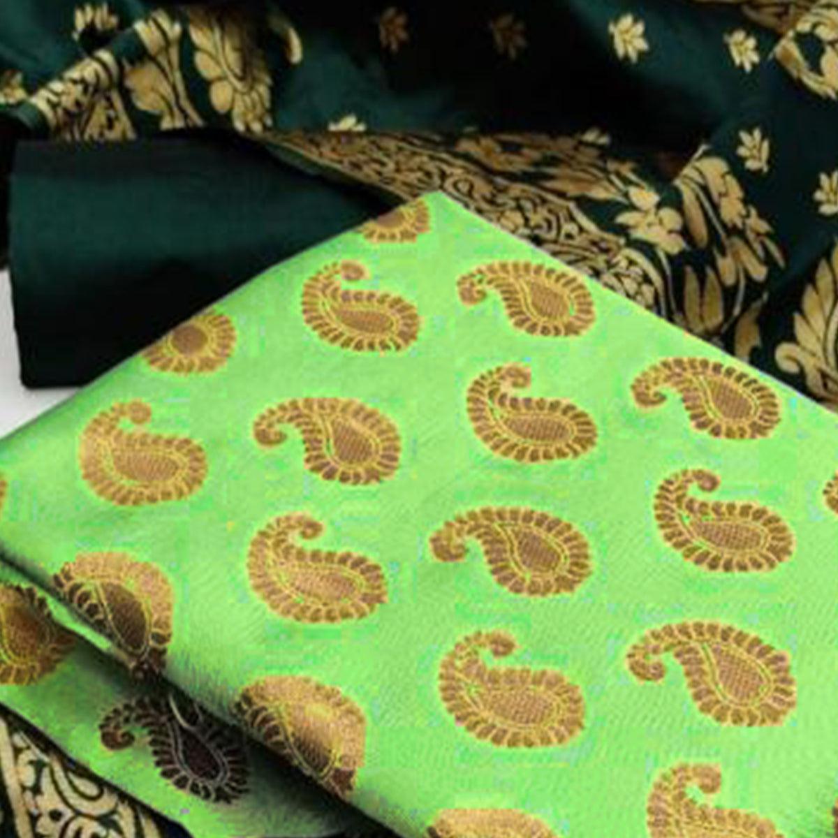 green-casaul-wear-woven-banarasi-silk-dress-material-130561