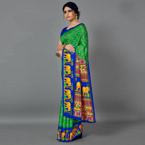 green-casual-art-silk-printed-saree-with-unstitched-blouse-94021