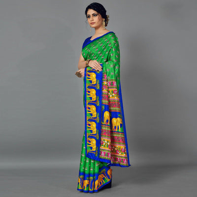 green-casual-art-silk-printed-saree-with-unstitched-blouse-94021