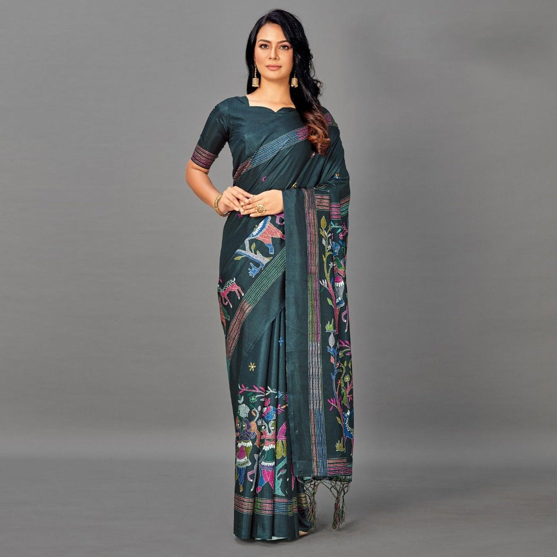 green-casual-art-silk-printed-saree-with-unstitched-blouse-93908