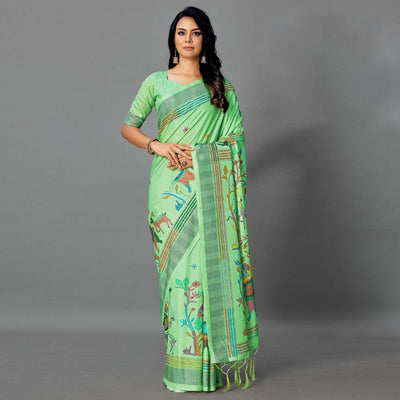 green-casual-art-silk-printed-saree-with-unstitched-blouse-93910