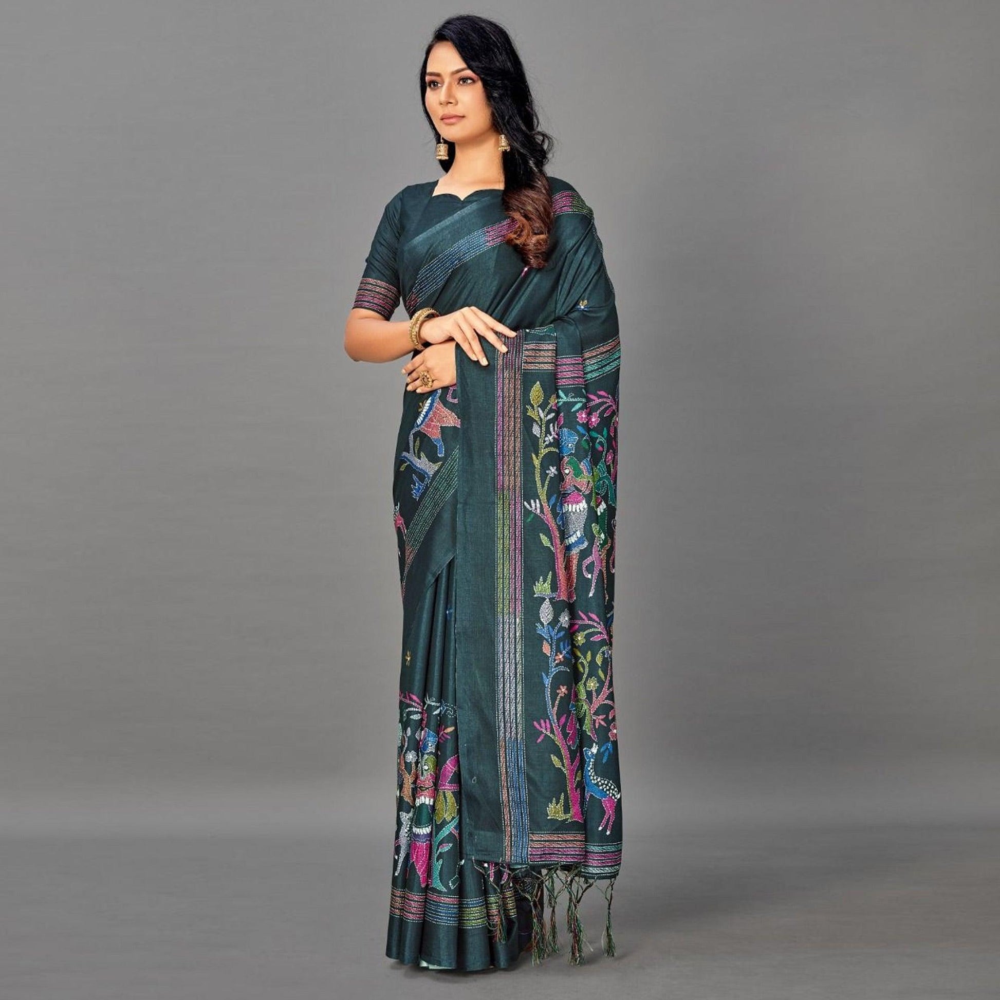 green-casual-art-silk-printed-saree-with-unstitched-blouse-93908