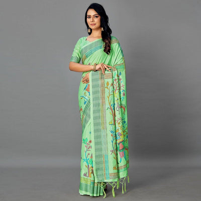 green-casual-art-silk-printed-saree-with-unstitched-blouse-93910