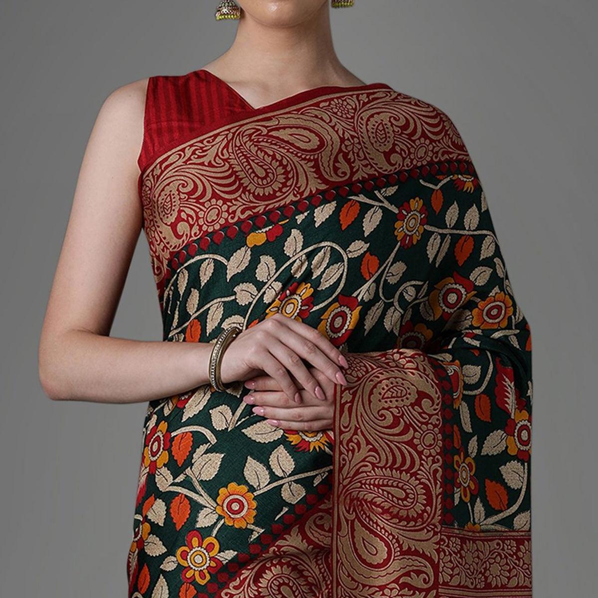 green-casual-art-silk-printed-saree-with-unstitched-blouse-93888