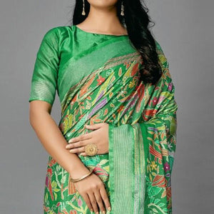 green-casual-art-silk-printed-saree-with-unstitched-blouse-93899