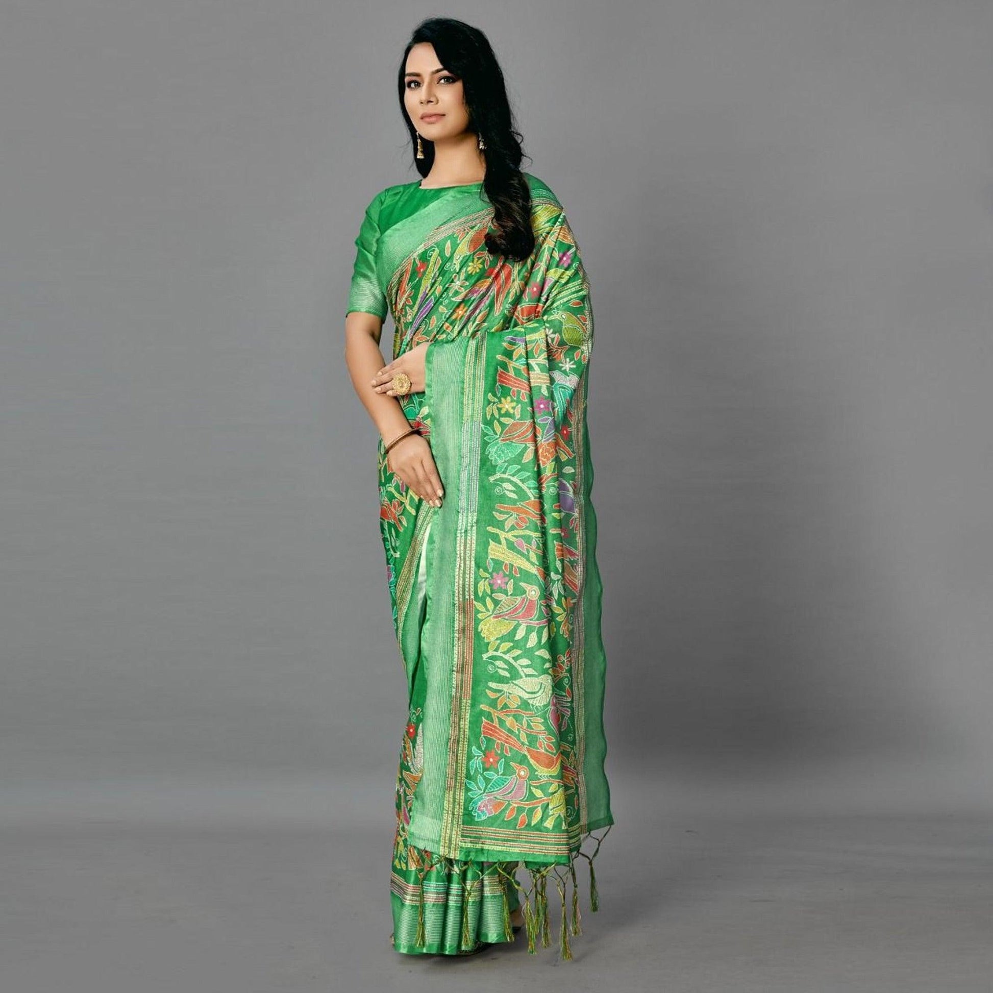 green-casual-art-silk-printed-saree-with-unstitched-blouse-93899
