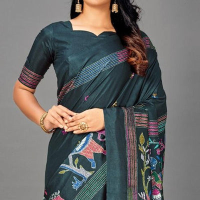 green-casual-art-silk-printed-saree-with-unstitched-blouse-93908