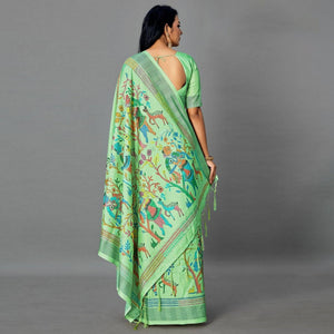 green-casual-art-silk-printed-saree-with-unstitched-blouse-93910