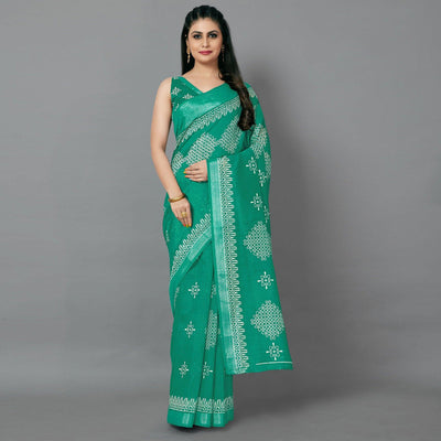 green-casual-cotton-printed-saree-with-unstitched-blouse-94106