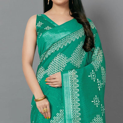 green-casual-cotton-printed-saree-with-unstitched-blouse-94106