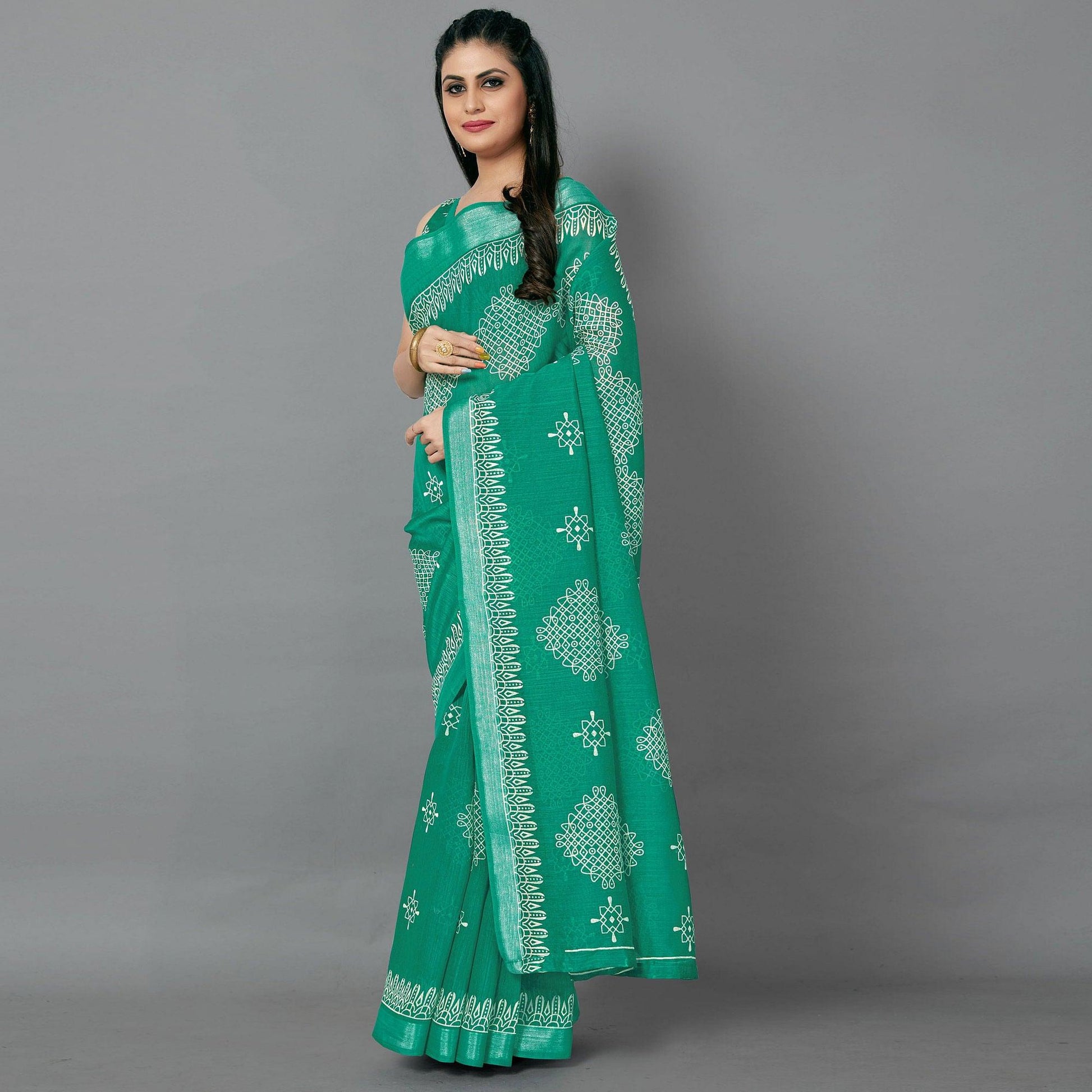 green-casual-cotton-printed-saree-with-unstitched-blouse-94106