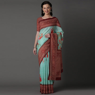 green-casual-cotton-silk-printed-saree-with-unstitched-blouse-93948