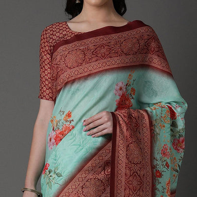 green-casual-cotton-silk-printed-saree-with-unstitched-blouse-93948