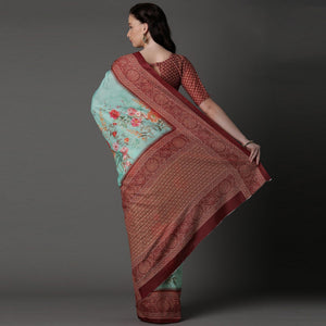 green-casual-cotton-silk-printed-saree-with-unstitched-blouse-93948