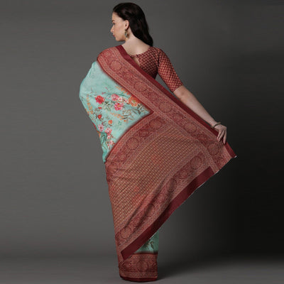 green-casual-cotton-silk-printed-saree-with-unstitched-blouse-93948