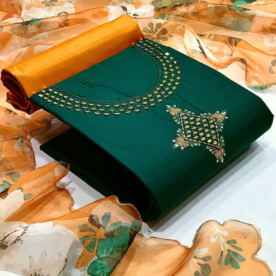 green-casual-embroidered-thread-mirror-work-cotton-dress-material-137990