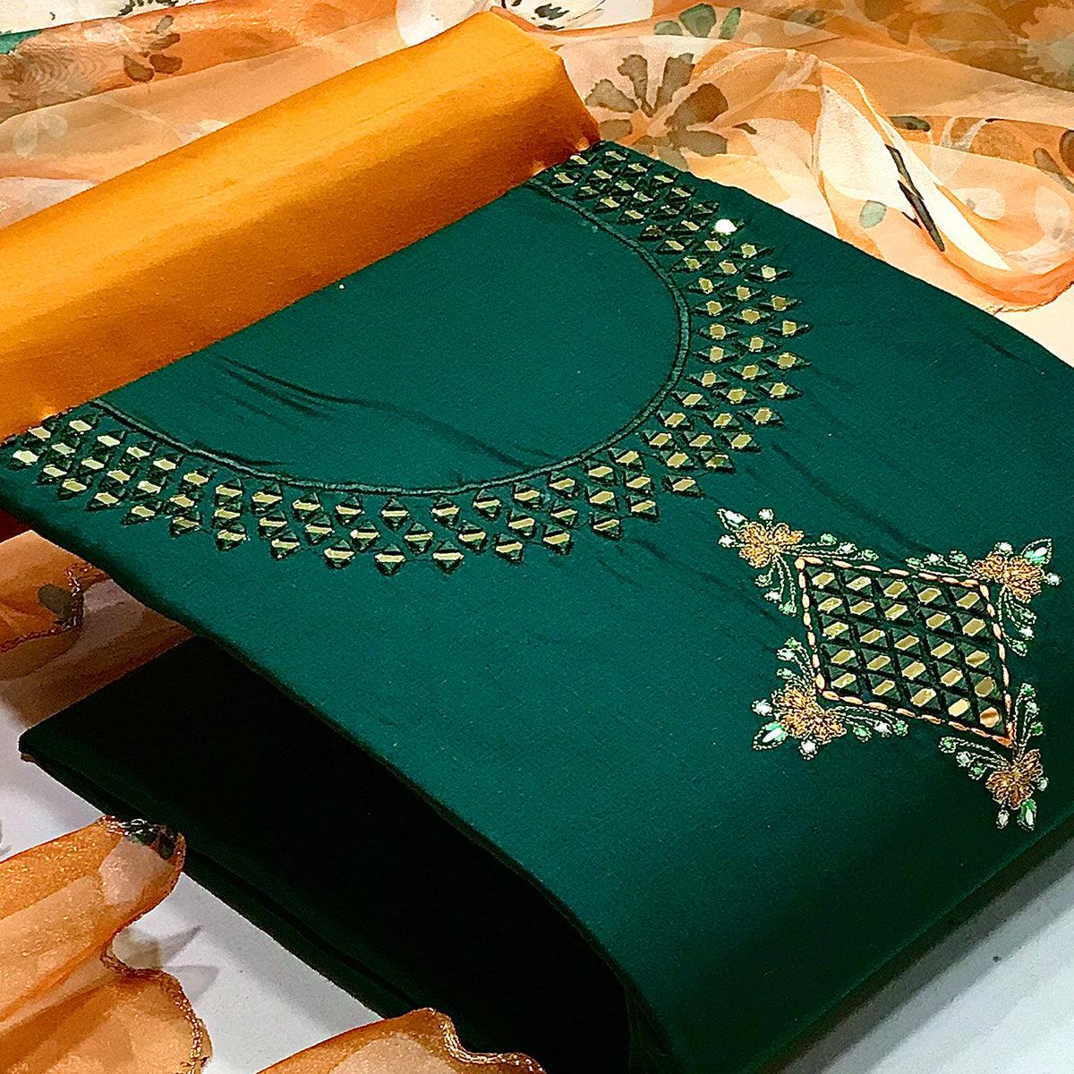 green-casual-embroidered-thread-mirror-work-cotton-dress-material-137990