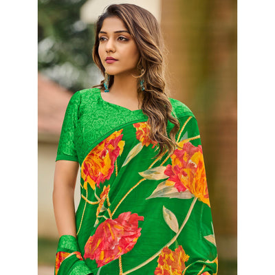 green-casual-floral-printed-georgette-saree-139872