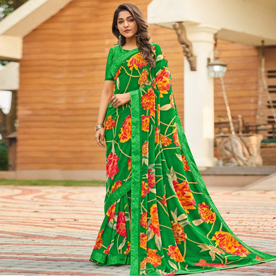 green-casual-floral-printed-georgette-saree-139872