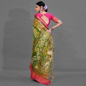 green-casual-linen-printed-saree-with-unstitched-blouse-93928